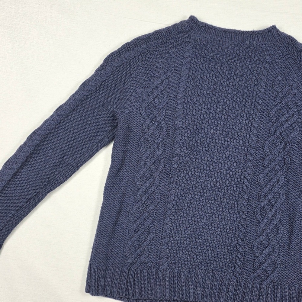 J.Crew Factory Sweater Womens‎ Medium Merino Wool Navy Blue Beaded Cable Knit - Picture 12 of 16